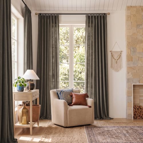 NICETOWN Pinch Pleated Taupe Thick Linen Curtains, W40xL96, 2 Panels