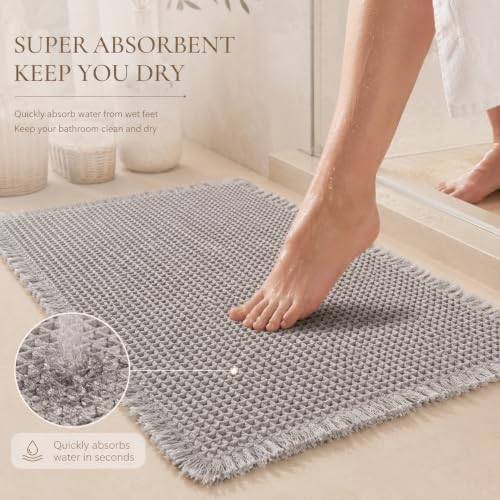 Waffle Bath mat, Non-Slip Water Absorbing Quick Dry Washable Bathroom