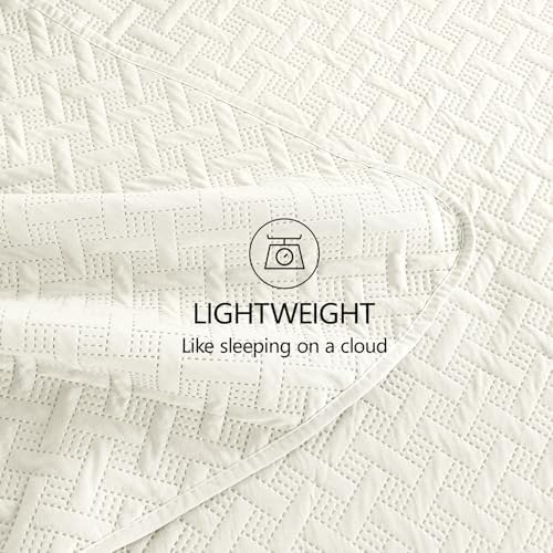 FLYMME Quilts King Size,Lightweight Cream Bedspreads,Basket Weave