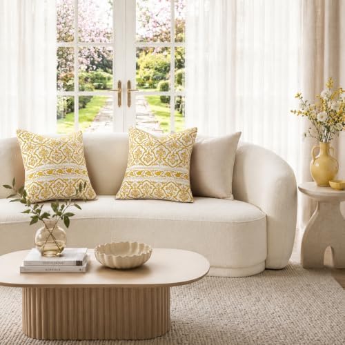 Decorative Vintage Pillow Covers 20x20: Mustard Yellow Floral Throw