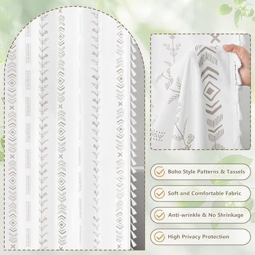 Yinhua Boho Farmhouse Shower Curtain Linen Fabric Shower Curtains with