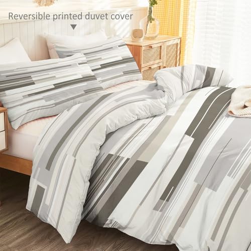 Abstract Duvet Cover Set Queen, 3pc Reversible Lines Stripes Printed