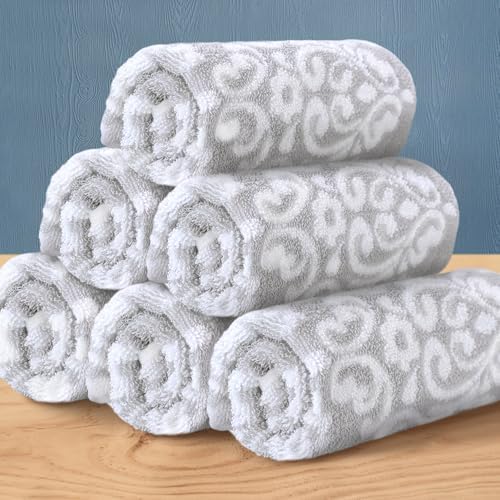 VOOVA & MOVAS Damask Washcloth, Cotton, Quick Dry, 13x13 in, Jacquard