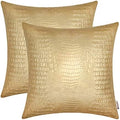 BRAWARM Gold Faux Leather Pillow Covers 20x20, Embossed Crocodile