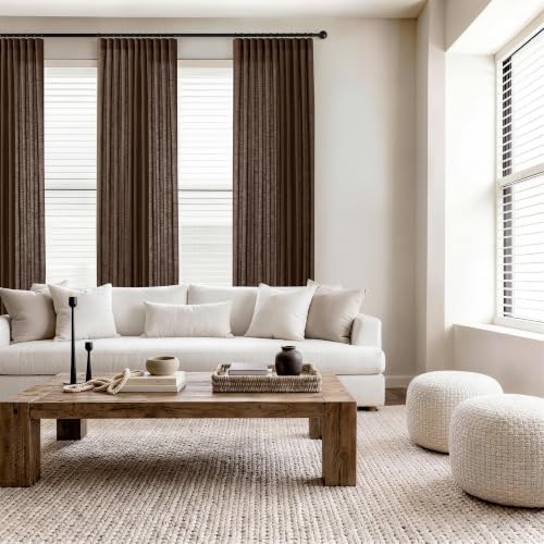DUALIFE Brown Pinch Pencil Pleated Linen Curtains 52x96 Inch Long 2