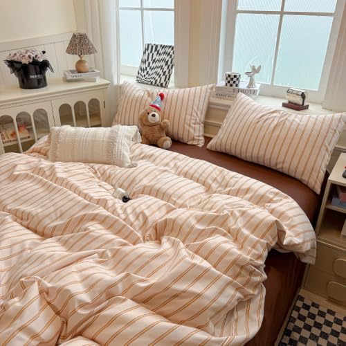 HighBuy Retro Striped Duvet Cover Set King Neutral Stripes Textured