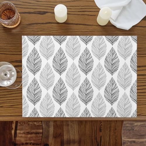 Placemats Set of 8, Seamless Grey Leaves Texture Washable Table Mats
