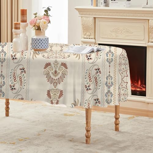 Vintage Floral Print Oval Table Cloth, Waterproof Duty Vinyl Plaid