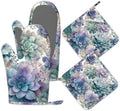 Succulent Botanical Floral Oven Mitts and Pot Holders Sets of 4, Heat