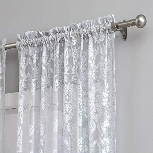 Warm Home Designs 54 x 84 Inch White Damask Lace Curtains. FI White 84