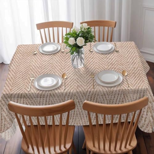 Beige Burlap Texture Table Cloth Waterproof Tablecloths, Farmhouse