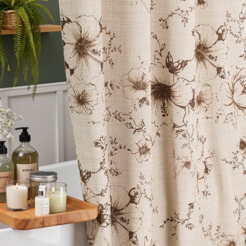 Vintage Floral Shower Curtain with 12 Clear Rings - 72" W x 84" L