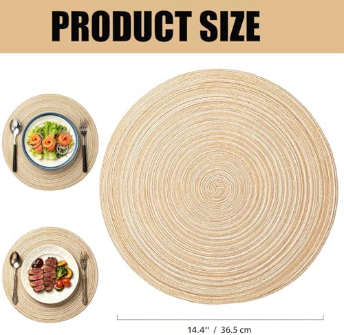 8 Pack 14 Inch Round Beige Charger Placemats Bohemian Braided Table