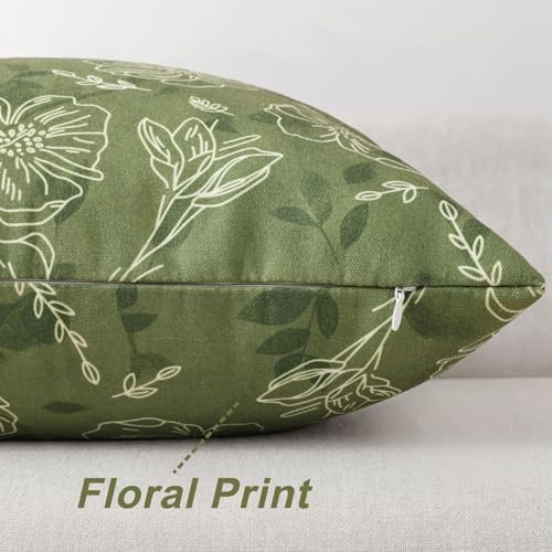 decorUhome Floral Faux Linen Throw Pillow Covers 22x22 Set of 2 Olive