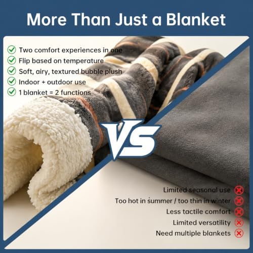 Full Size Reversible Sherpa Fleece Soft Blanket for Couch Dark Gray