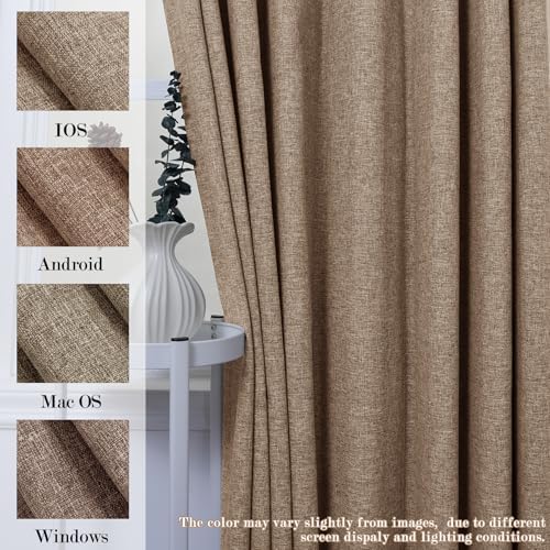 84" x 84" Taupe Linen Blend Blackout ains 100% Light Blocking Back Tab
