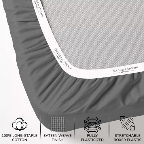 Feather & Stitch 100% Cotton Sateen 500 TC King Size Bed Sheet Set