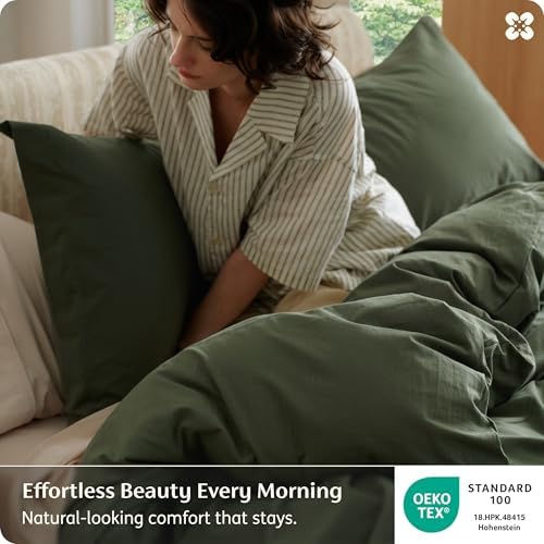 Bedsure PureWoven 100% Washed Cotton Duvet Cover Set, Queen Size, 3-PC