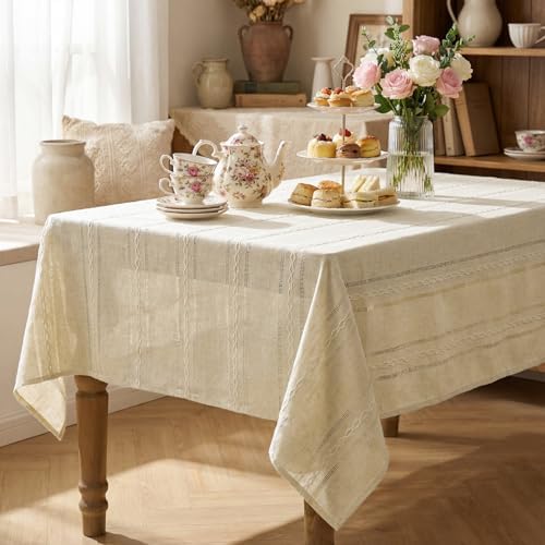 Horaldaily Beige Rectangular Tablecloth, 52×70 Inch, Farmhouse Decor