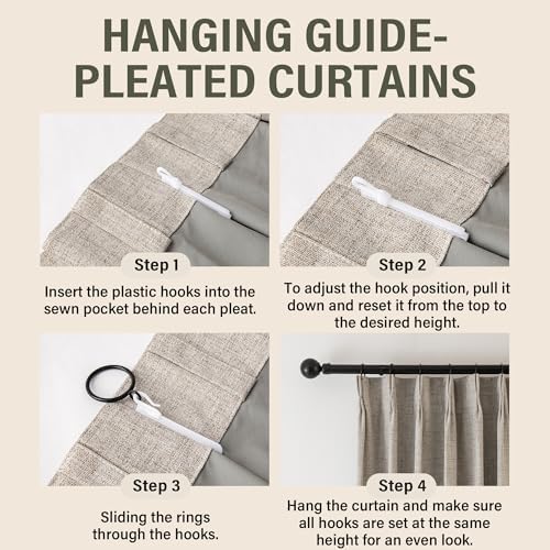 Pinch Pleated Blackout Curtain 108-inch Length, Linen Look Extra Wide