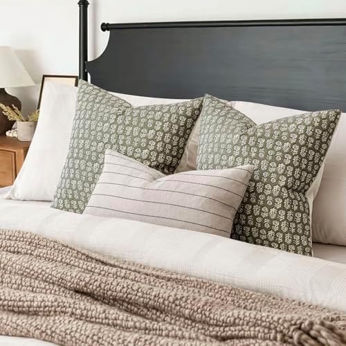 Foindtower Decorative Floral Print Throw Pillow Covers 22×22 Sage