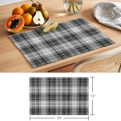 Cotton Linen Placemats for Dining Table Set of 8 Classic Black White