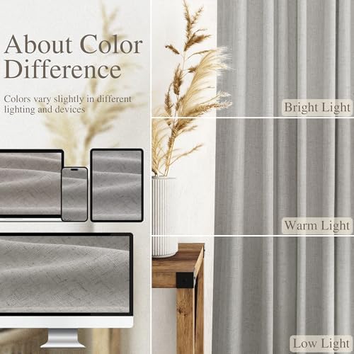 Nanspring Light Gray Linen Curtains 96 Inches Long for Living Room