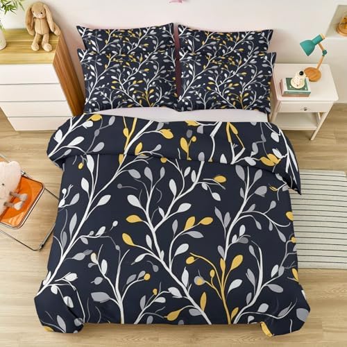 Dark Gray Duvet Cover King - Fashion Modern Plants Branches Bedding