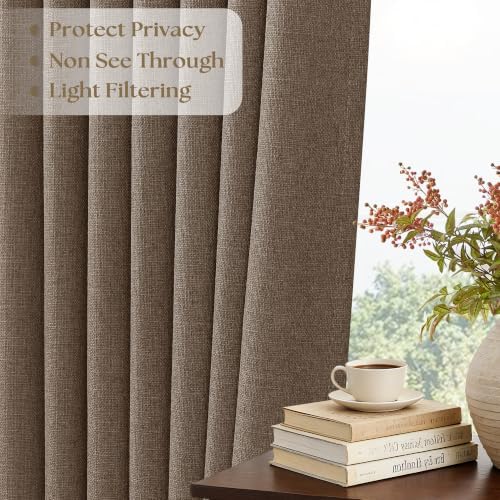 TWODRAPES 96 Inch Pinch Pleated Linen Curtains 2 Panels Set Light
