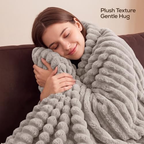 Utopia Bedding Fluffy Striped Fleece Blanket Linen King, 90x102 Inches