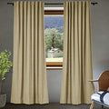 Frelement Tan Linen Curtains Back Tab & Rod Pocket Indoor Drapes