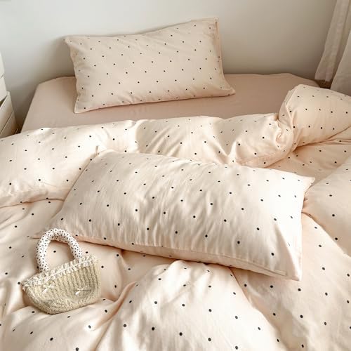 Boho Polka Dots Beige Duvet Cover Set Queen 100% Cotton Bedding Set