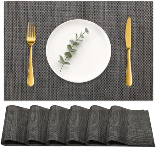 HOOMIL Placemats Set of 6, Heat Resistant, Dark Gray
