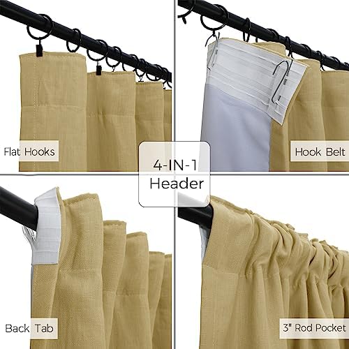 ChadMade 4-in-1 Top Style Lined Curtain, Back Tab Rod Pocket Flat