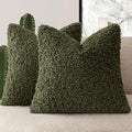 Foindtower Decorative Fuzzy Faux Fur Throw Pillow Covers 22x22 Olive
