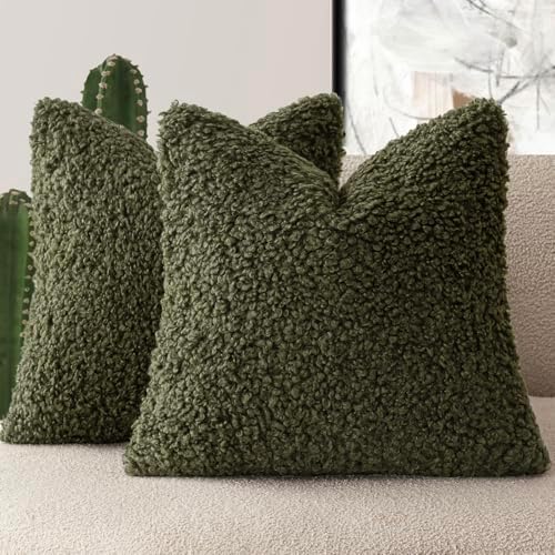 Foindtower Decorative Fuzzy Faux Fur Throw Pillow Covers 22x22 Olive