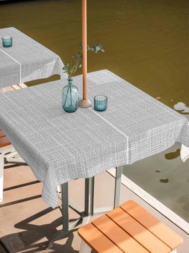 Square 60"x60" Patio Tablecloth with Umbrella Hole, Rustic Light Gray