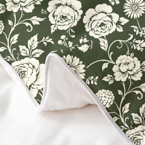 Feelyou Sage Green Floral Duvet Cover 100% Cotton Queen Size Tropical