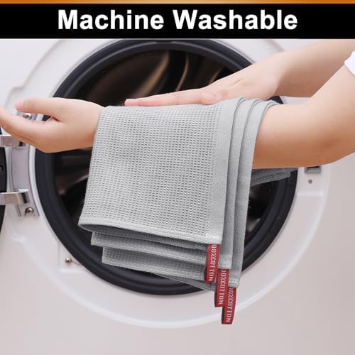 Homaxy 100% Cotton Waffle Weave Dish Cloths, 8 Pack, Light Grey