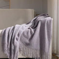 Oatmeal Chunky Knit Throw Blanket with Tassels, Textured Sofa Decor