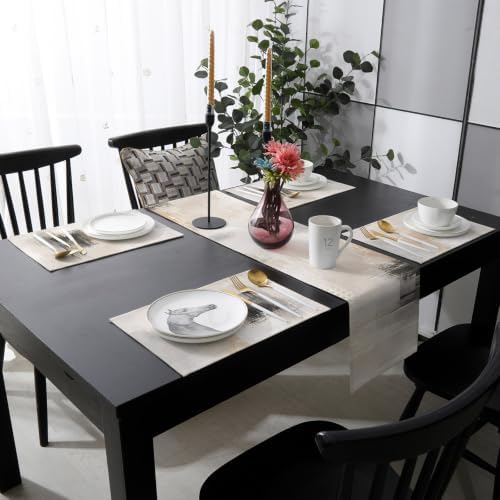 Brown Black Abstract Table Mats Set of 6 with Table Runner 90 Inches