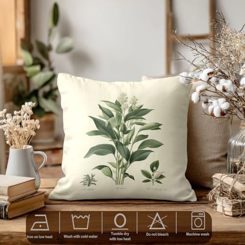 Batmerry Green Leaves White Flowers Throw Pillow Covers, Botanical