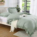 CAROMIO Ruffle Duvet Cover Queen Size, 3PCS Soft Washed Microfiber