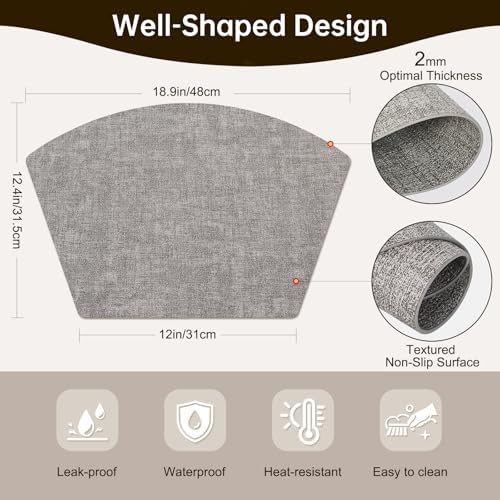 Faux Leather Round Placemats Set of 6, Wipeable Wedge Table Mats for