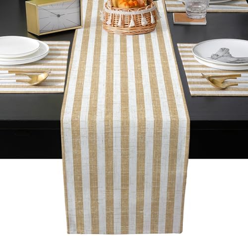 Vintage Beige Stripes Table Runner and Placemats for Dining