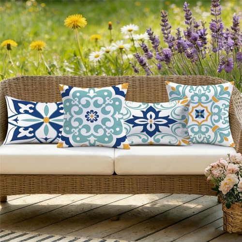 Outdoor Waterproof Throw Pillow Covers 12x20 Set of 4 Floral Boho