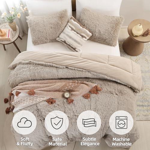 Smoofy Fluffy King Size Comforter Set, Oatmeal Faux Fur Comforter Set