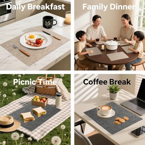 6 Placemats and 6 Coasters Set PU Leather Placemats for Dining Table