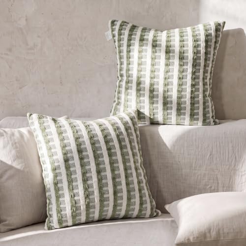 Decorative Throw Pillow Covers 18x18 Plaid Sage Green Pack of 2 for