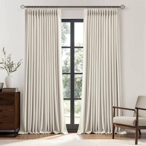 MIULEE Pinch Pleated Blackout Linen Curtains Natural 2 Panels 50"